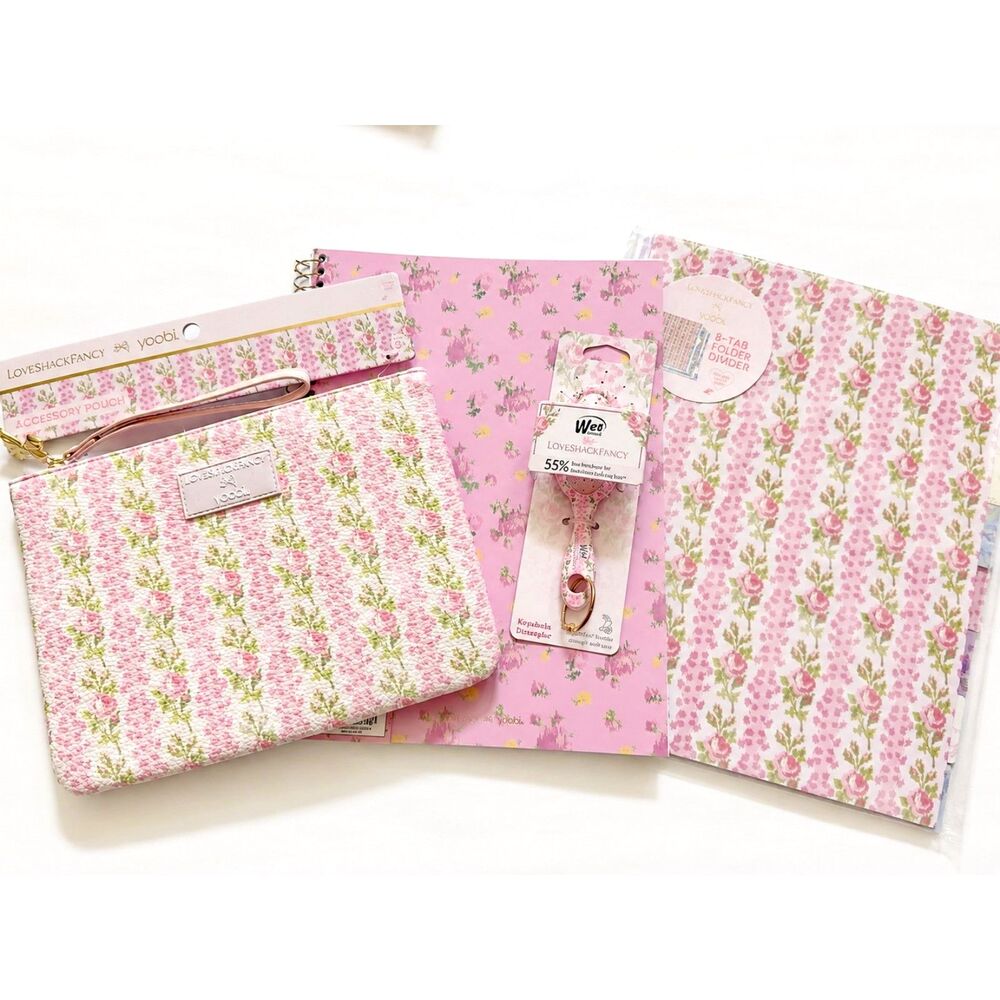 NWT LoveShackFancy x Yoobi Pink Rose 4 Pc Back to College Campus Set